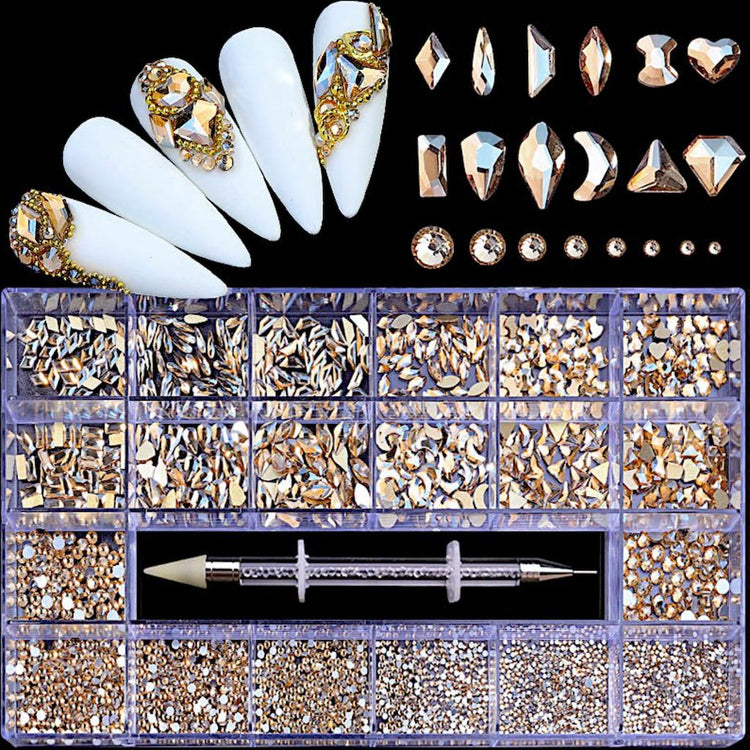 NSI Australia Luxury Rhinestones Series 6—multi-shape gold nail art crystals in box, includes picker tool