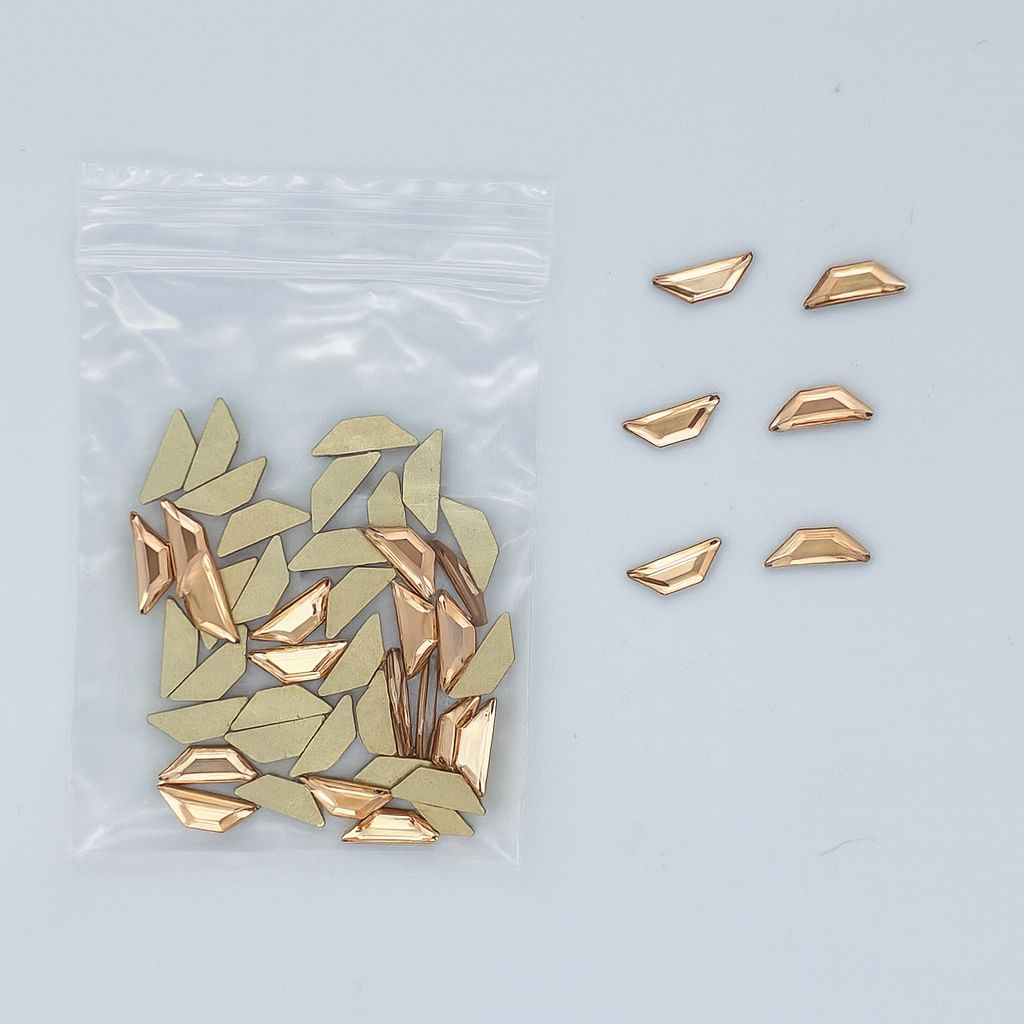 arrow shape champagne-gold faceted flatback nail art crystals, bulk bag with samples
