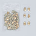 NSI Australia Luxury Rhinestones Series 6 — R08 teardrop-shield shape, champagne-gold faceted flatback nail art crystals, bulk pack with a few pieces shown beside the bag