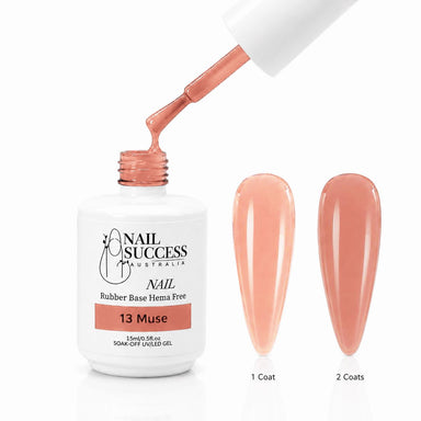 Muse Rubber Base Gel - open bottle with brush and swatches