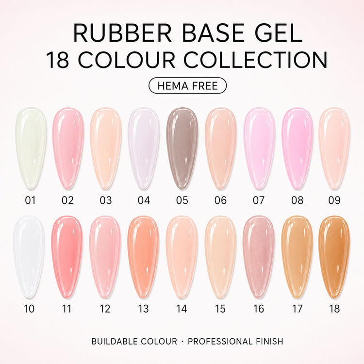 Nail Success Rubber Base Gel - 18 colour shade chart