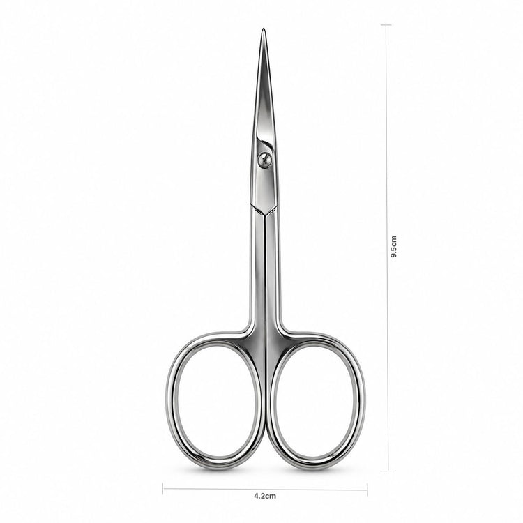 Nail Success Australia stainless steel nail and cuticle scissors with 9.5cm length and 4.2cm width measurements, polished finish and precision tip