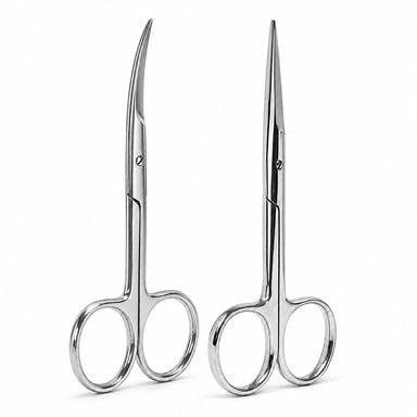 Nail Success Australia stainless steel nail and cuticle scissors set showing curved and straight precision blades with polished loop handles for manicure grooming