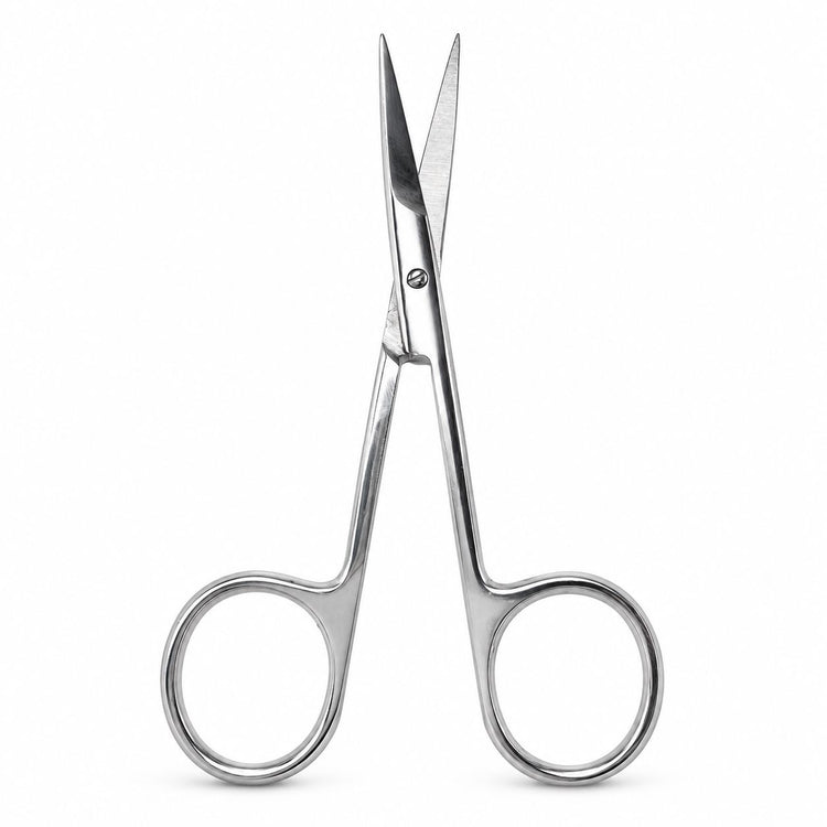 Nail Success Australia stainless steel nail and cuticle scissors shown open, with sharp precision blades and classic finger loop handles for detailed manicure grooming