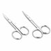 Stainless steel nail and cuticle scissors with straight and curved precision blades, sharp tips and classic finger loop handles for detailed manicure grooming