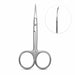 Stainless steel nail and cuticle scissors with curved precision blades and side-view inset for detailed manicure trimming