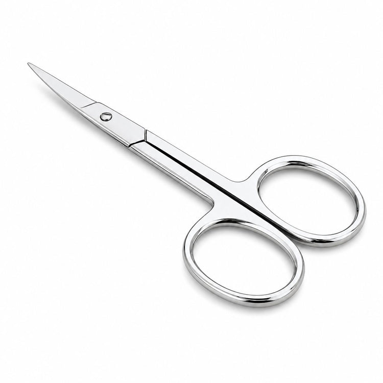 Stainless steel nail and cuticle scissors with straight precision blades and classic finger loop handles for detailed manicure trimming