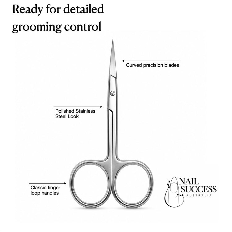 Nail Success Australia stainless steel nail and cuticle scissors with curved precision blades and classic finger loop handles