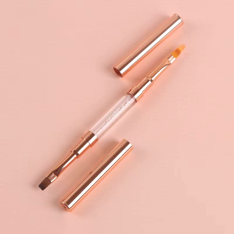 NSI Australia double-ended nail brush — rose-gold with crystal handle, flat and oval gel brush tips, includes protective caps