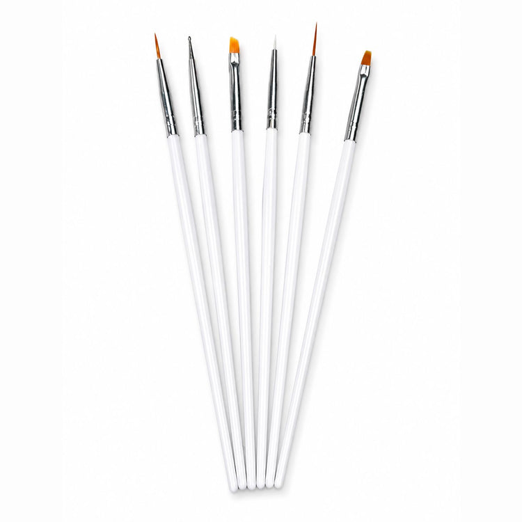 Nail Success Australia 6pcs nail art brush set with white handles for liner art, detail work and gel nail designs