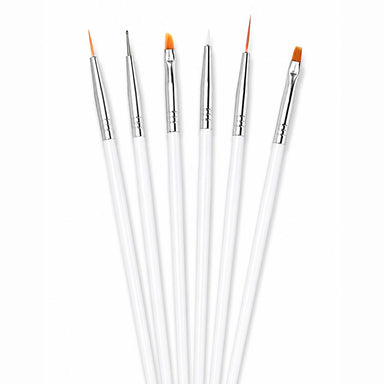 Nail Success Australia 6pcs nail art brush set with white handles for liner art, detail work, dotting and gel nail designs