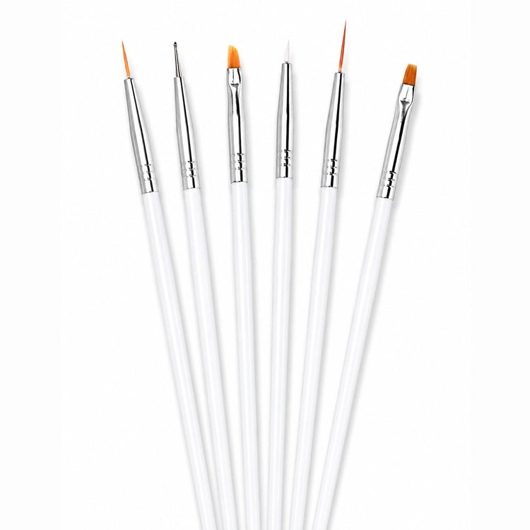 Nail Success Australia 6pcs nail art brush set with white handles for liner art, detail work, dotting and gel nail designs