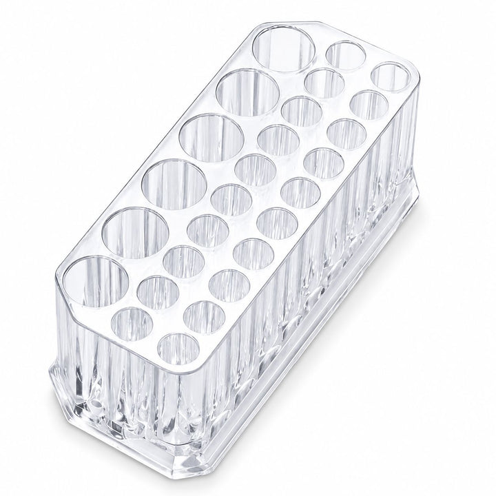 Clear Acrylic Nail Art Brush and Tool Holder with multiple round slots for manicure brushes and salon tools