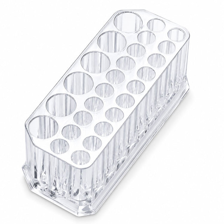 Clear Acrylic Nail Art Brush and Tool Holder with multiple round slots for manicure brushes and salon tools