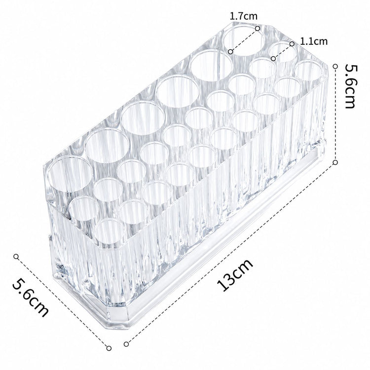 Clear Acrylic Nail Art Brush and Tool Holder with multi-size slots and 13cm by 5.6cm organiser dimensions