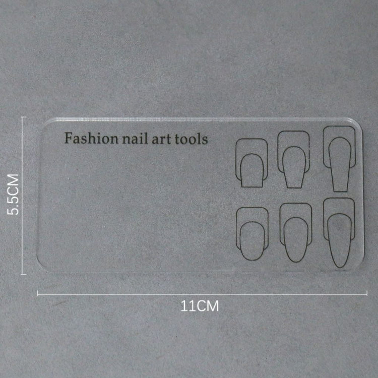 Clear nail art design palette with printed nail shape guides for polish colour mixing and manicure planning