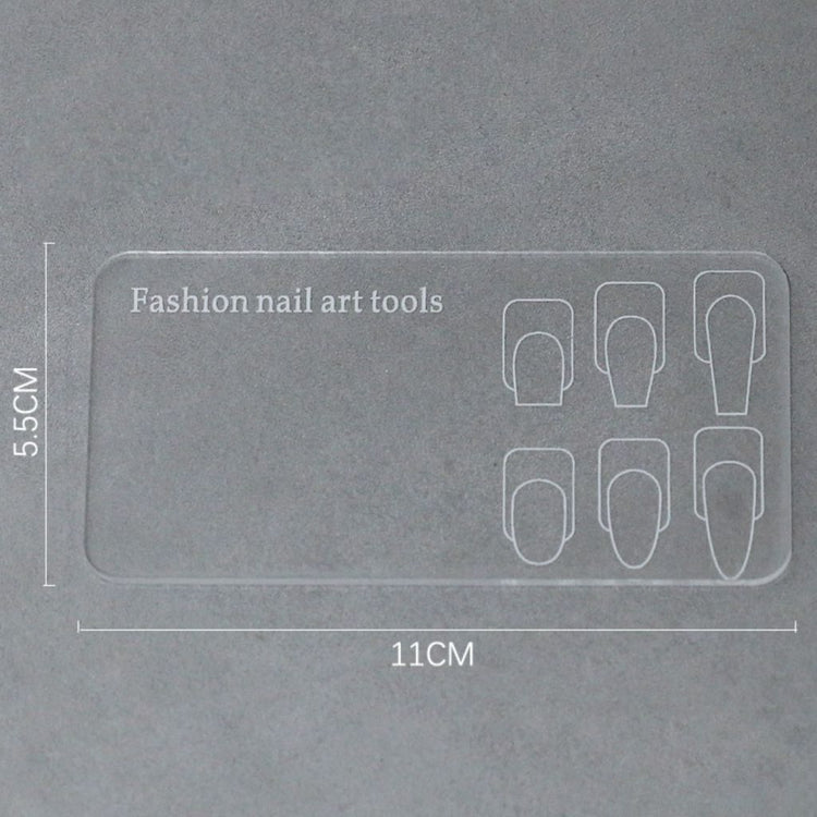 Clear nail art design palette with white nail shape guides for gel polish mixing, swatching and manicure planning