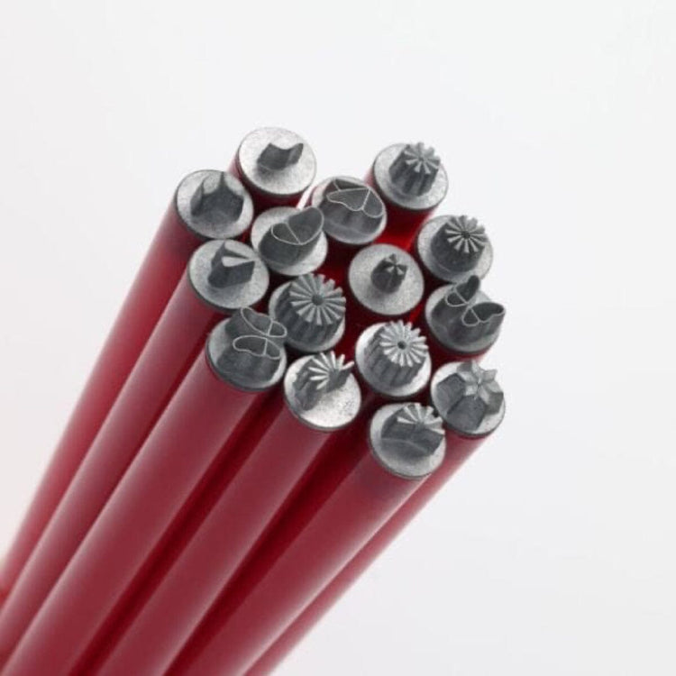Bundle of red handled nail art pattern pens with engraved metal tips