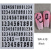 Black old English number nail art sticker sheet with example pink nail tips showing 12 and 0 decals.