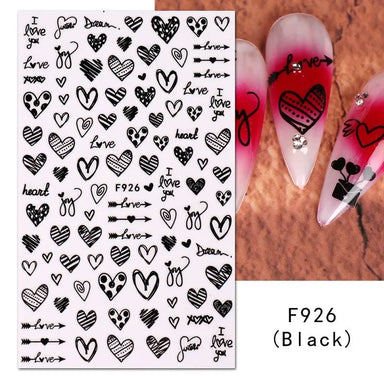 Nail Art Stickers - Heart & LoveF926 (Black)