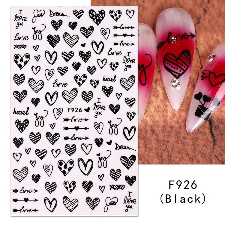 Nail Art Stickers - Heart & LoveF926 (Black)