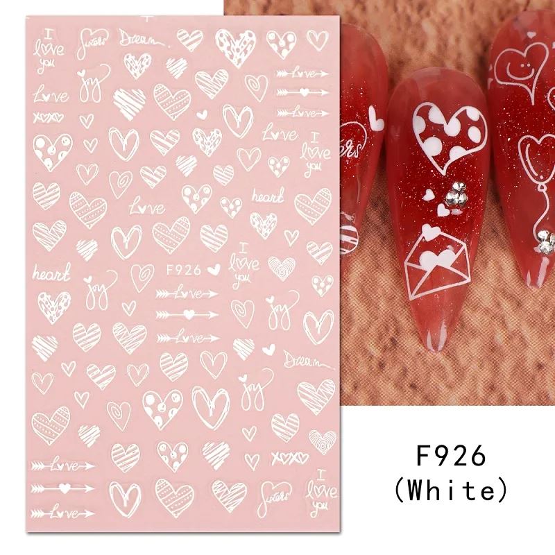 Nail Art Stickers - Heart & LoveF926 (White)
