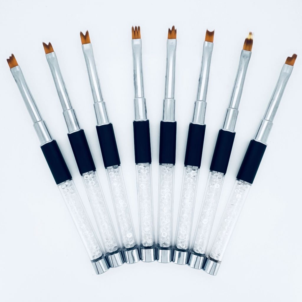 Nail Success Australia nail art design brush set — 8 multi-prong petal brushes with crystal handles for gel and acrylic detailing