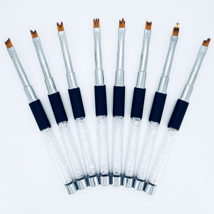 Nail Success Australia nail art design brush set — 8 multi-prong petal brushes with crystal handles for gel and acrylic detailing
