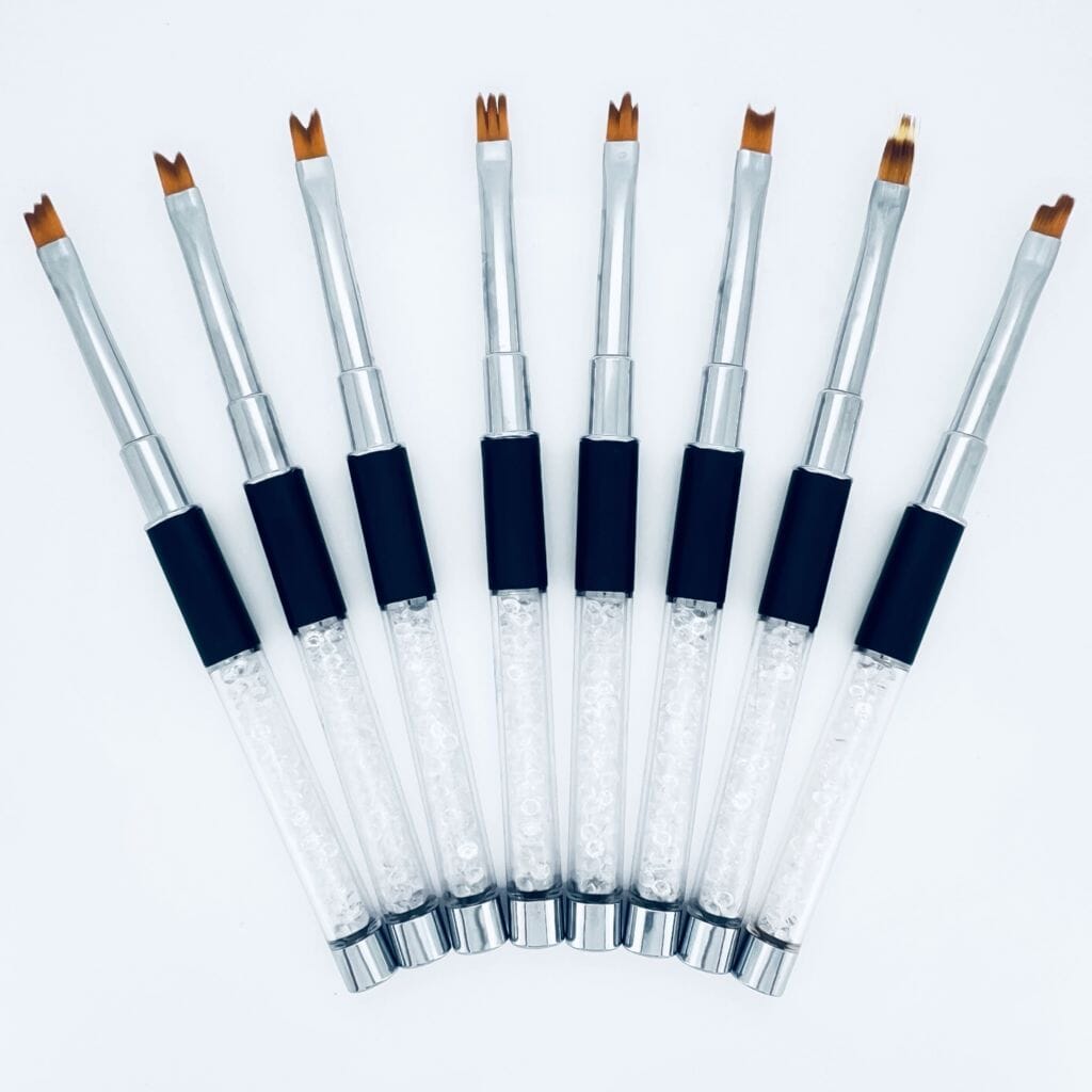 Nail Success Australia petal nail art brush set — 8 multi-prong tips with crystal handles and black grips