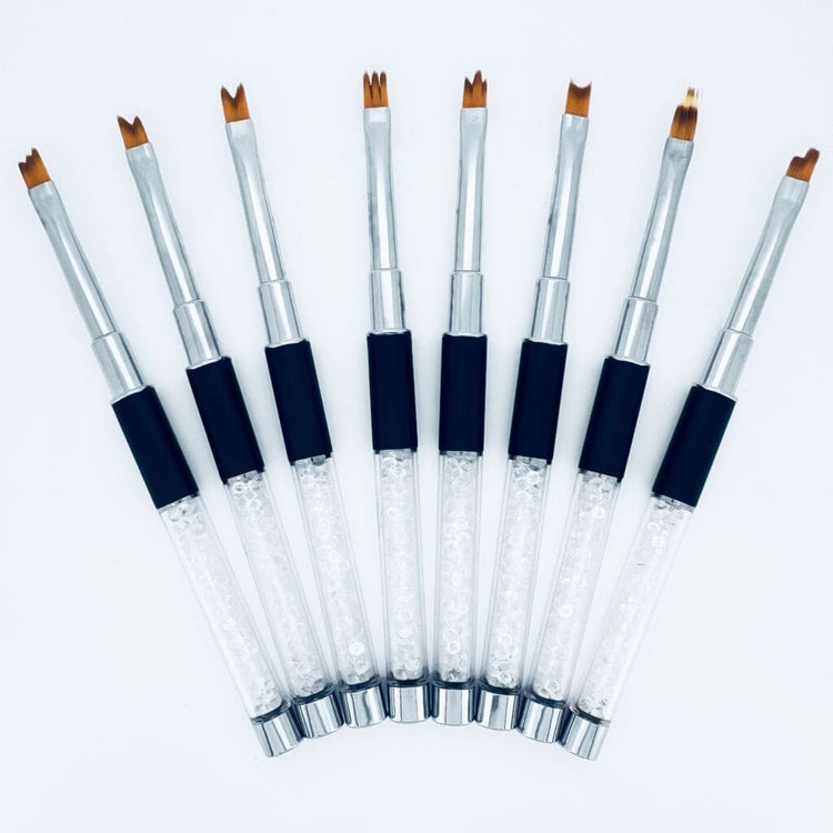 Nail Success Australia petal nail art brush set — 8 multi-prong tips with crystal handles and black grips