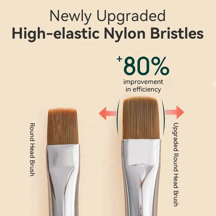 Upgraded round head nail art brush with high-elastic nylon bristles, infographic showing improved bristle width