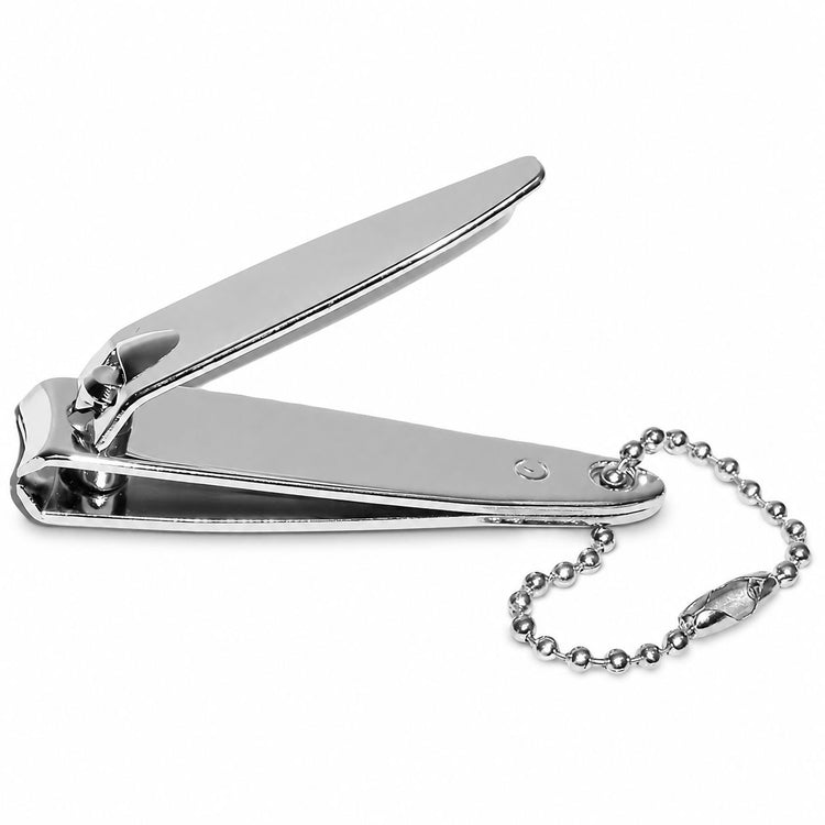 Nail Success Australia travel nail clipper shown open with small curved blades and built-in keychain chain