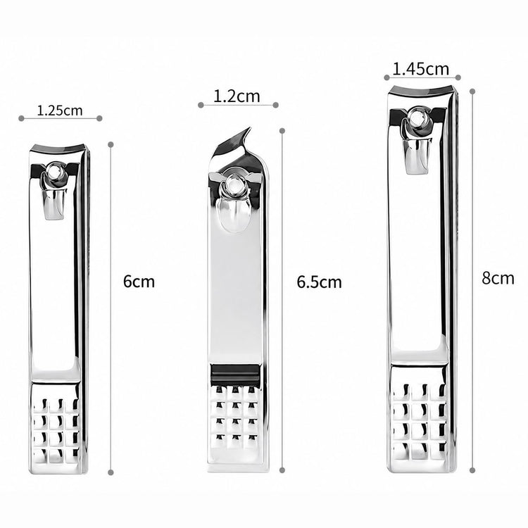 Silver nail clippers 3pcs set with 6cm, 6.5cm and 8cm measurement guide, NSI Australia