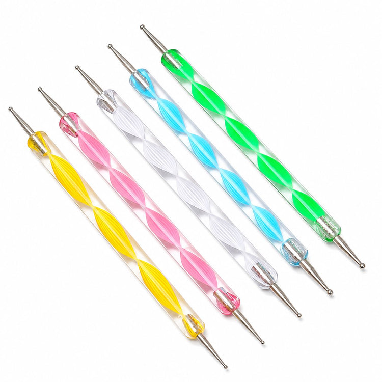 5-piece colourful double-ended nail dotting tools with precision metal ball tips for dots, flowers and fine nail art details