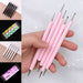 Pink 5-piece double-ended nail dotting tools with metal ball tips for nail art dots flowers and fine details