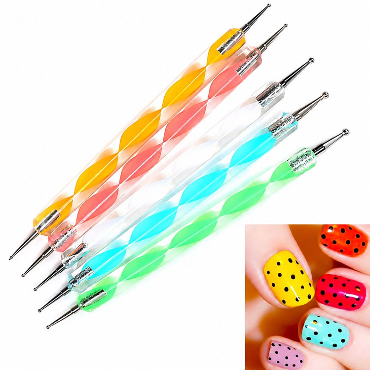5-piece colourful double-ended nail dotting tools for polka dots, flowers and fine nail art designs