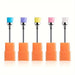 Nail drill brush bits 5-pack—multicolor dust buster heads in orange holders