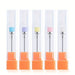 Nail dust buster brush bits in five colours, each in a clear storage tube