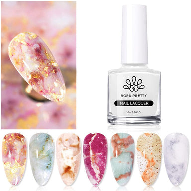 Born Pretty Nail Foil Glue 10ml — transfer foil adhesive for marble nail art; bottle with pastel marble swatches and gold foil flakes