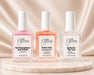 Nail Success Australia 3-step nail strengthening routine with nail strengthener, colour coat strengthener and quick dry top coat on marble display