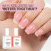 Nail Success Australia colour coat strengthener and quick dry top coat duo with glossy pink natural nails and better together text for strength, protection and shine