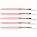Pink nail art brush set showing five gel brush shapes in 10–14mm sizes for detailed gel nail designs