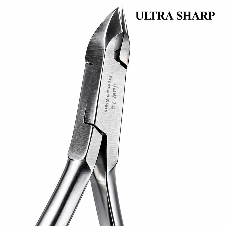 Stainless steel cuticle nipper close-up with ultra sharp precision blades