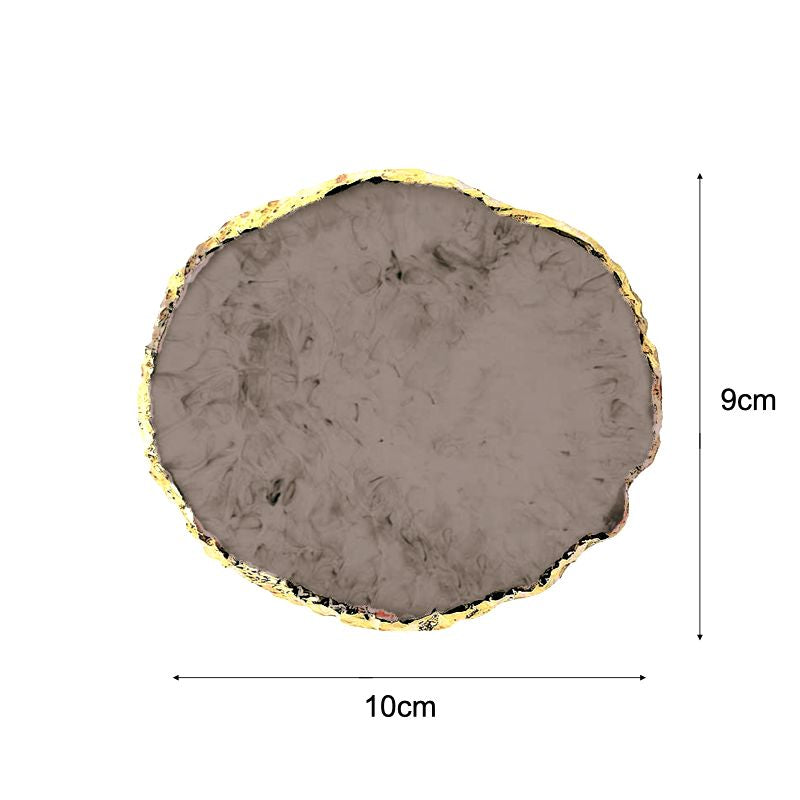 Grey resin nail art palette with gold-trim edge, approx. 10cm x 9cm