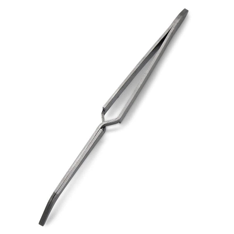 Stainless steel nail pinching tweezers — angled tips with spring-style center for shaping C-curves
