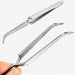 Nail Success Australia stainless steel nail pinching tweezers close-up showing curved angled precision tips and slim metal body for acrylic nail shaping