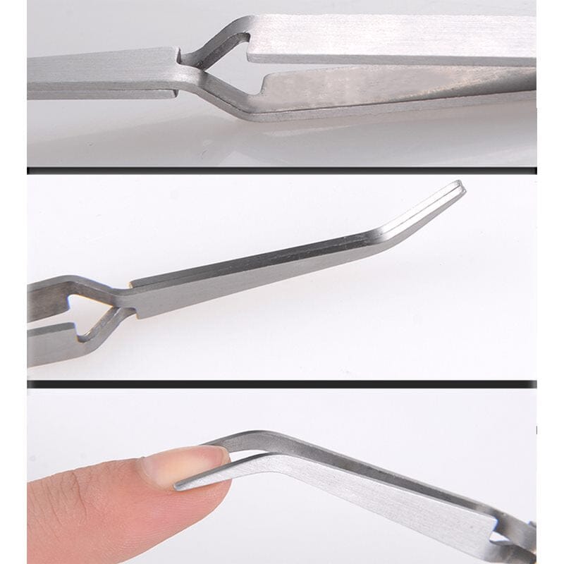 NSI Australia Nail Pinching Tweezers—stainless steel, curved self-closing tips for C-curve shaping and precision nail art