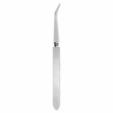 Nail Success Australia stainless steel nail pinching tweezers front view with curved angled precision tip and slim flat metal handle for acrylic nail shaping