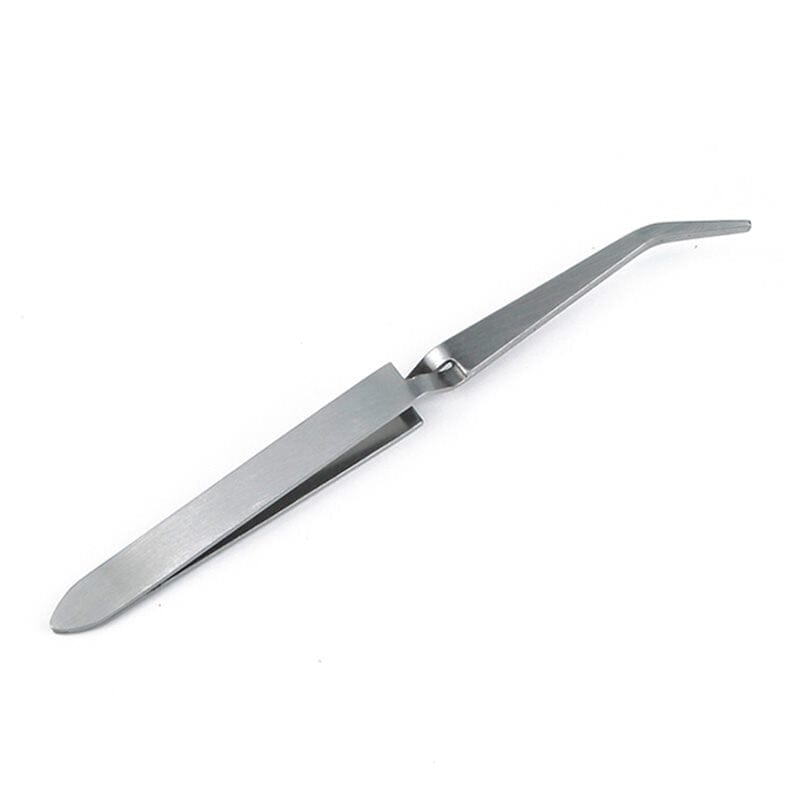 Stainless steel self-locking nail pinching tweezers — curved tip for shaping C-curves