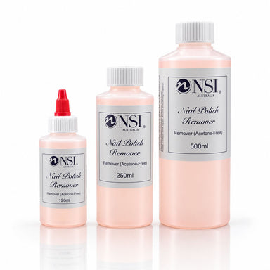 NSI Australia acetone-free nail polish remover in 120ml, 250ml and 500ml bottles